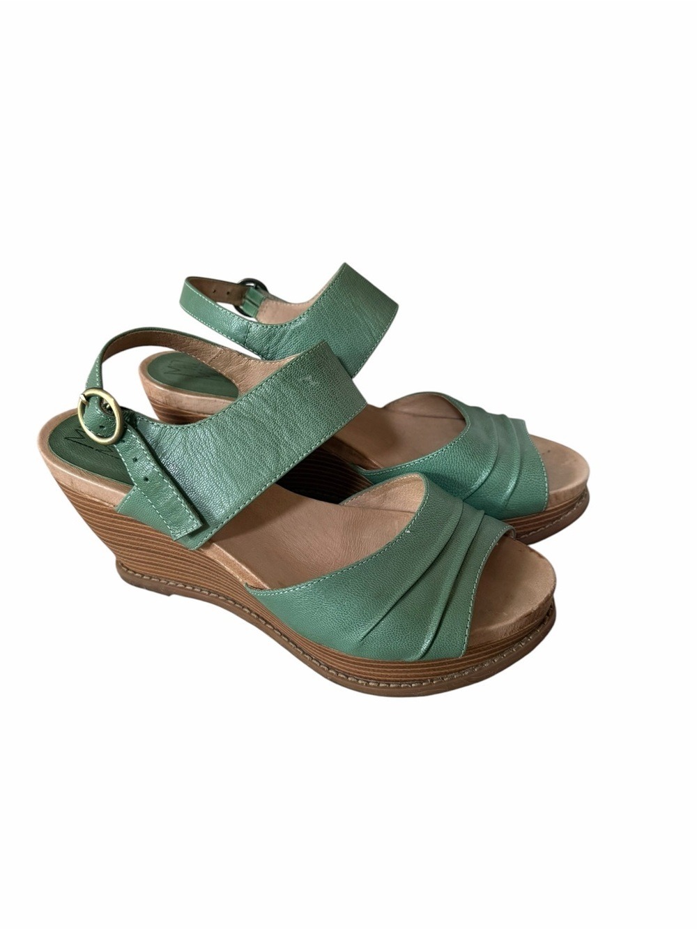 Miz Mooz Ruthy Green Leather Wedge Sandals Women's Comfort Ankle Strap Size 9.5 - Picture 4 of 10